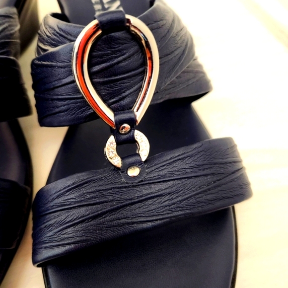 Italian Shoemakers Navy Crystal Slide Wedge Sandals 10M - Picture 3 of 12